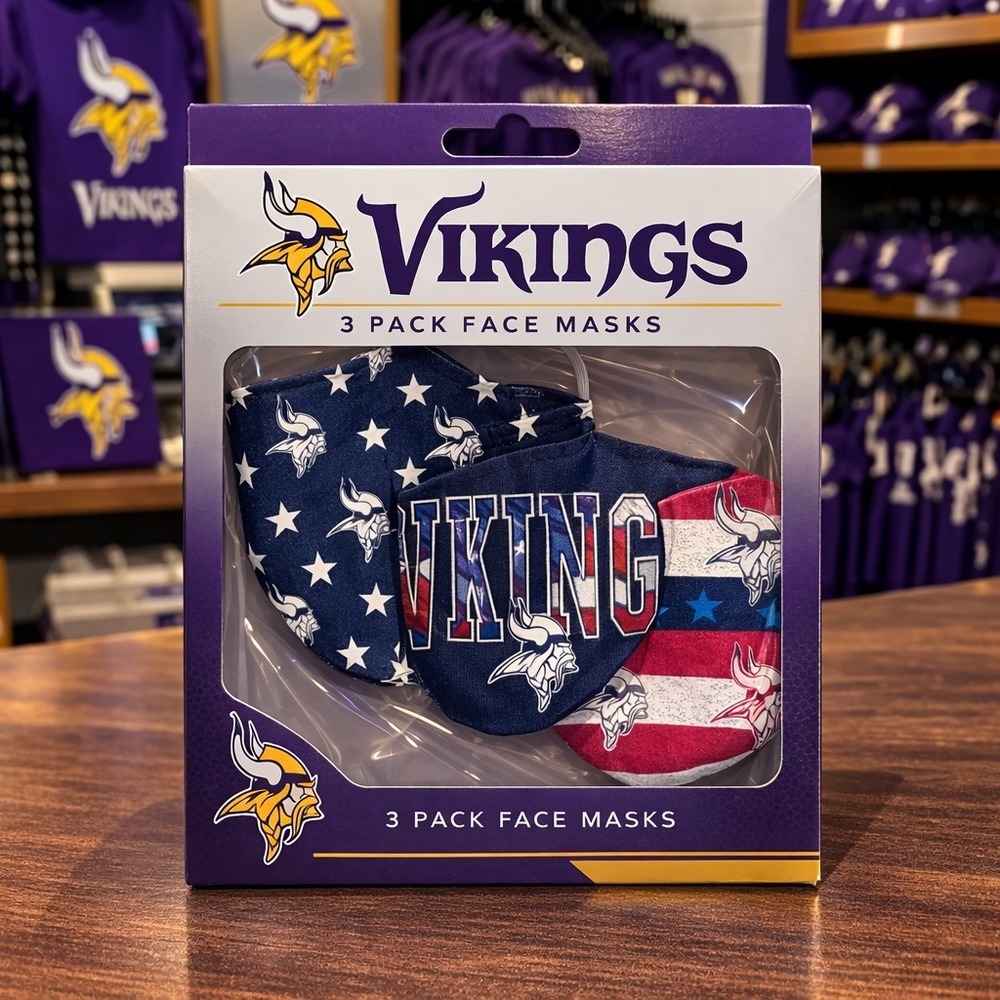 Minnesota Vikings 3 Pack Face Masks Reusable Cloth Team‎ Logo Patriotic New